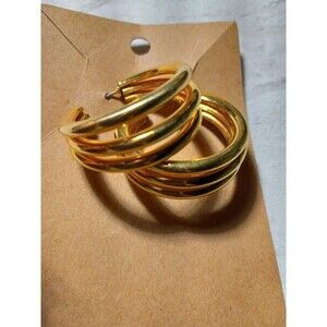 Womens gold pierced circle 1 in hoop earrings